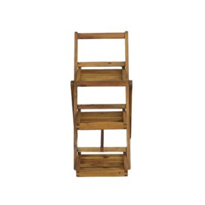 Features three shelves for displayAcacia wood is naturally durable and resistant to water and other extreme elementsQuick and easy to assemble.