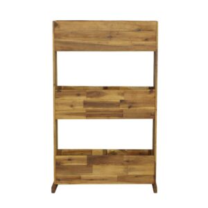 Constructed of acacia for its natural weather resistance and antibacterial characteristicsThree vertical tiers make it convenient for easy access and where space is limitedThin horizontal wood pieces assist in keeping grounded and sturdy