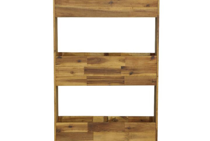 Constructed of acacia for its natural weather resistance and antibacterial characteristicsThree vertical tiers make it convenient for easy access and where space is limitedThin horizontal wood pieces assist in keeping grounded and sturdy