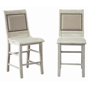 Set of two chairsUpholstered back with nail headsFootrest for added comfort