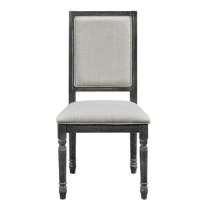 Set of two chairsLinen colored upholsteryWeathered Pepper distressed frame finish