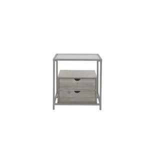 Spacious drawers with metal ball bearing guidesGorgeous “Sand Drift” finish with slight wire brushed textureTempered Glass table top