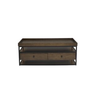 Medium toned Cinnamon finish with black metal frame & hardwareFull open shelves for storage & displayEasy to assemble