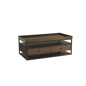 Medium toned Cinnamon finish with black metal frame & hardwareFull open shelves for storage & displayEasy to assemble