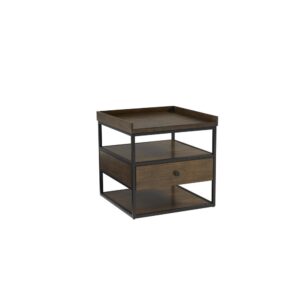 Medium toned Cinnamon finish with black metal frame & hardwareFull open shelves for storage & displayEasy to assemble