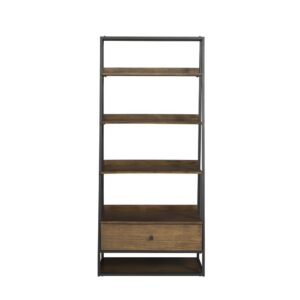 Medium toned Cinnamon finish with black metal frame & hardwareFull open shelves for storage & displayEasy to assemble