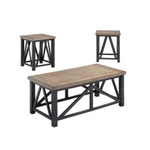 Contrast Oak and Black Finish1 Cocktail Table & 2 End Tables ship in 1 cartonRubberwood construction provides great stability