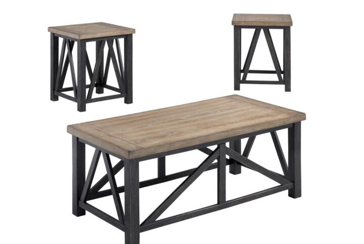 Contrast Oak and Black Finish1 Cocktail Table & 2 End Tables ship in 1 cartonRubberwood construction provides great stability