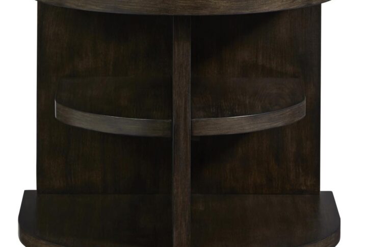 Deep rich sensuous "Sepia" brown finishTwo shelves for added storageBottom open storage