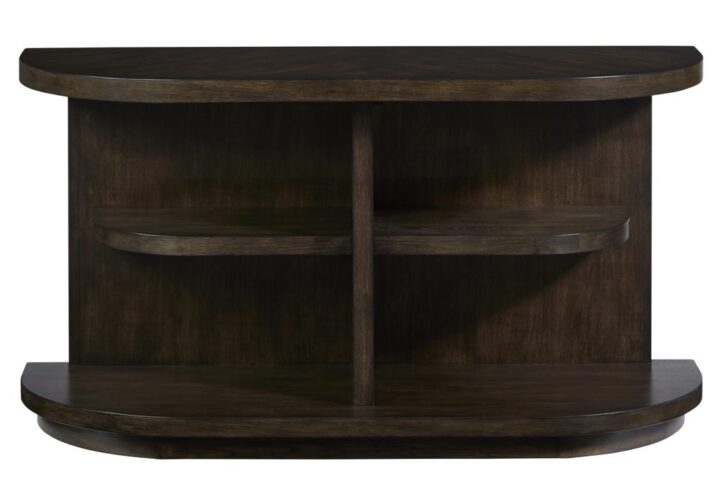 Deep rich sensuous "Sepia" brown finishTwo shelves for added storageBottom open storage