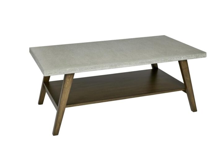 Concrete textured topSpacious open shelvingAuburn finished wood base