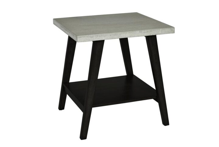 Concrete textured table topPoplar wood and birch veneer provides stabilityMid Modern style base in a black finish