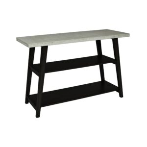 Concrete textured table topPoplar wood and birch veneer provides stabilityMid Modern style base in a black finish