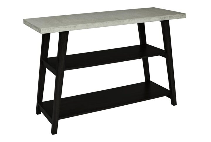 Concrete textured table topPoplar wood and birch veneer provides stabilityMid Modern style base in a black finish