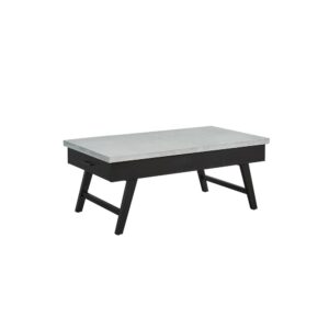 Concrete textured table topPoplar wood and birch veneer provides stabilityMid Modern style base in a black finish