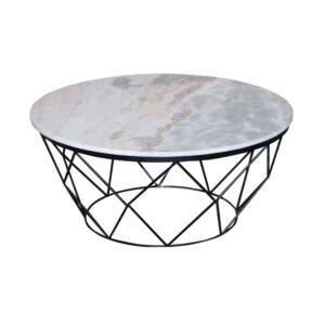 White marble table topsIron base provides great stabilityTransitional style for eclectic uses