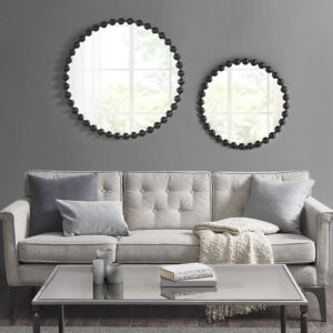 27" Medium Decorative Round Wall Mirror with Beaded Metal Frame