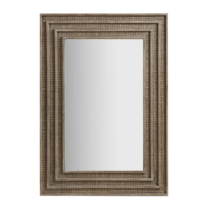 Rectangular Wood and Rattan Mirror