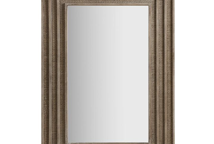 Rectangular Wood and Rattan Mirror