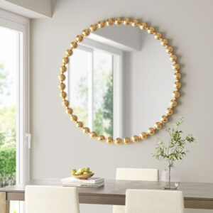 36" Large Decorative Round Wall Mirror with Beaded Metal Frame