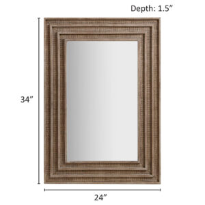 Rectangular Wood and Rattan Mirror