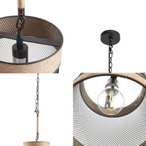 Natural Rope and Metal Mesh Cylinder Pendant