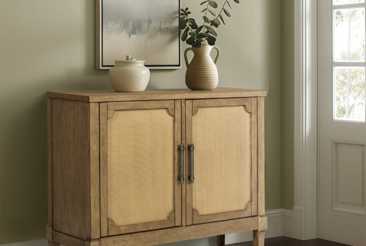 Woven Cane Accent Cabinet