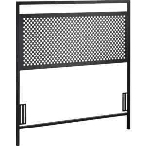 Is your bedroom missing something? How about a stylish new headboard? Give your bedroom the update it needs when you add the modern-inspired charm and design of this twin headboard from the Boulevard Café collection. This handsome headboard is constructed from powder coated metal with a stunning black finish that gives it its modern style that is sure to stand out in your room. This twin headboard features a perforated panel design that creates a beautiful focal point and a one-of-a-kind visual. This black headboard attaches to any twin size bed to give you a completed look whether it's in your main bedroom or in the guest room down the hall. We hope you like what you see. Sauder designers travel the world and bring back the best and latest in style