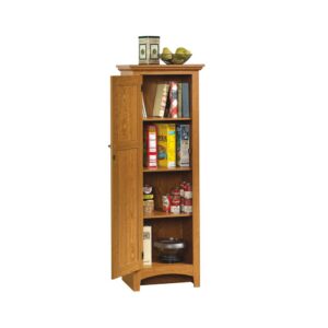 it features three adjustable shelves so you can organize and store anything from boxes of pasta to bags of chips. Finished in Carolina Oak®