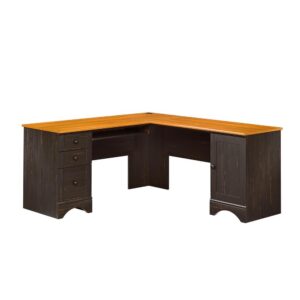 Maximize your office space with this corner computer desk from the Harbor View® collection. Its melamine tabletop surface is heat