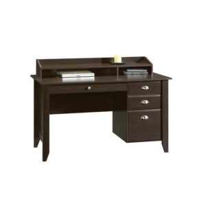 it includes three drawers that glide on smooth metal runners. The lower drawer holds letter-size hanging files. Need more? The organizer hutch features a full shelf and cubbyhole storage for all your office essentials. This desk will make working from home feel like a day off. Well