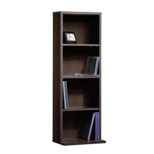 Three adjustable shelves. Holds 80 DVDs or 100 CDs. Holds 80 DVDs or 100 CDs.