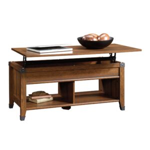 Add some unique style and functionality to your home with this lift-top coffee table from the Carson Forge® collection. This coffee table with storage offers a spacious top surface that lifts up and forward to create a multipurpose work space for you to work from home