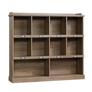 this bookcase features 10 storage cubbyholes for you to organize