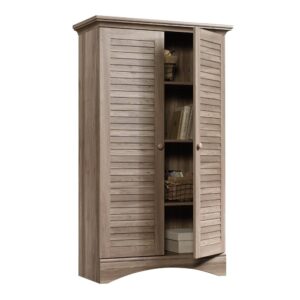 Hide the clutter and chaos with this storage cabinet from the Harbor View® collection. Behind the louver doors is a spacious hidden storage area to hide anything from decorations