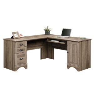 Maximize the overall space in your home office or work space with this corner computer desk from the Harbor View® collection. Need a little elbow room? No problem. This office desk provides you with a large desk top surface where you can lay out all your work and have all your must-have desk essentials like your laptop