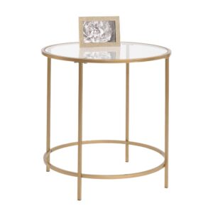 Add a touch of luxury to your home. This sophisticated round side table from the International Lux® collection can give your home that extra pizazz you've been looking for. This stunning end table features a uniquely designed round surface with a safety-tempered glass top that gives it a sophisticated look that is sure to stand out. The spacious top surface provides you with the ideal amount of space for all your couch-side necessities like an accent lamp