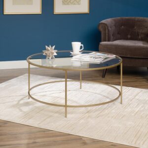 this coffee table will look polished from every angle. A Satin Gold finish makes this table a versatile fit for the living room