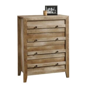 Looking to add a touch of rustic-inspired beauty to your bedroom décor? You can do just that with this charming chest of drawers from the Dakota Pass® collection. This handsome dresser features four large drawers that open and close on smooth metal runners. These spacious drawers are ideal for easy access storage of anything from your assortment of button up flannels and blue jeans to your stash of old t-shirts and pajama pants. It has room for all your stuff! Its top surface also makes a great place to display all your favorite home décor or other bedroom essentials like your makeup bag