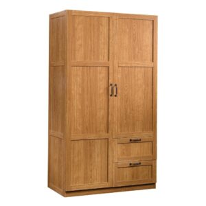 Need a place to store your abundance of stuff? Check out this practical and stylish storage cabinet from the Sauder Select collection. This clothing armoire features storage behind a full length door that includes a garment rod and fixed shelf for storing your jackets