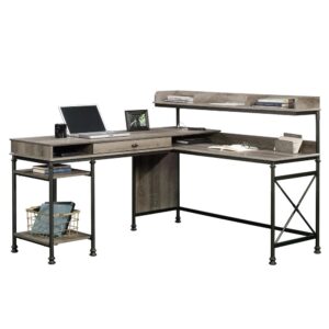 Maximize your office capabilities with this industrial inspired L-shaped desk from the Canal Street collection. This home office desk features a large tabletop that provides you with plenty of space for your laptop