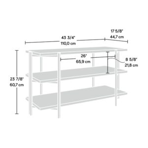 1" thick top and shelves. Finished on all sides for versatile placement.