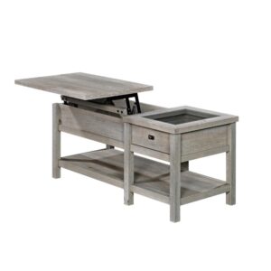 partial table top surface that lifts up and forward to create a multipurpose work space for you to work from home