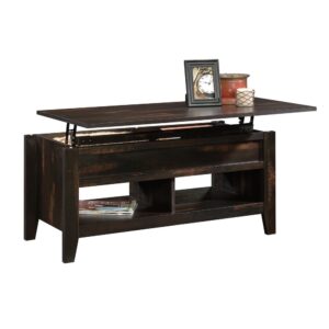 A rustic look is easy to achieve with this unique lift-top coffee table from the Dakota Pass® collection. This pop-up coffee tabletop lifts up and forward creating a versatile work surface so you can surf the web or eat dinner while relaxing on your couch. The hidden storage beneath the top of this living room coffee table fits your remotes