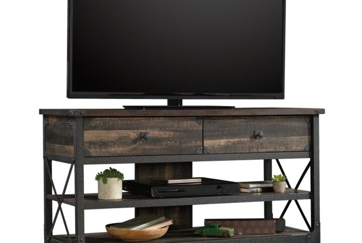 Beautify your living room or entertainment space with the industrial-inspired style and design of this TV stand from the Steel River® collection. This media console accommodates up to a 55" TV