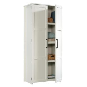 framed panel doors is a spacious hidden storage area that provides you with ample room for all your miscellaneous storage needs. It includes four fixed shelves that are perfect for storing and organizing a variety of different items like work supplies