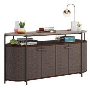 this metal credenza from the Radial® collection adds effortless charm to any room. This modern TV credenza can accommodate up to a 60" TV weighing 70 lbs. or less or can be used for an additional display surface and storage space if a TV stand is not one of your needs. Under the top surface is added space for storage and display of electronic components