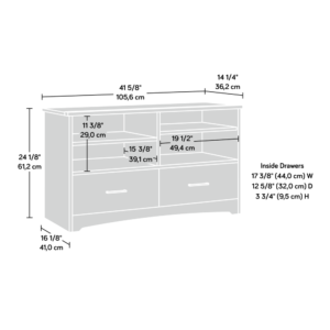 making it a great spot to gather around to watch all day movie marathons or binge watch your favorite show with your friends. This TV stand with storage features cubbyhole storage that includes two adjustable shelves that can move to different heights to create flexible storage for items of all shapes and sizes. The shelves are great for holding items like audio/video equipment