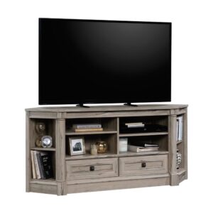 Make the most out of compact spaces without having to sacrifice on style with this corner entertainment stand from the Palladia® collection. This corner TV stand accommodates up to a 60" TV