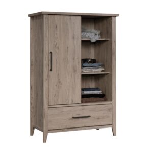 There is no such thing as having too much storage space. Create the additional storage space that your home needs without having to sacrifice on the style that you love with this armoire from the Summit Station® collection. This wardrobe cabinet features a sliding door so you can display the best and hide the rest. You can find room for all your things on any of the four adjustable shelves. These shelves can move to different heights to create flexible storage for items of all shapes and sizes. Store and display anything from stacks of books and spare blankets to decorative plants and picture frames. This wardrobe cabinet also features a lower storage drawer that opens and closes on smooth metal runners for easy access storage of miscellaneous items. Other features include a strong